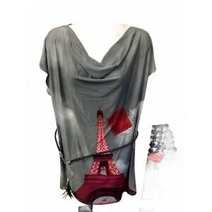 NEW PARIS PARIS women's belted cowl neck tunic top in paris grey